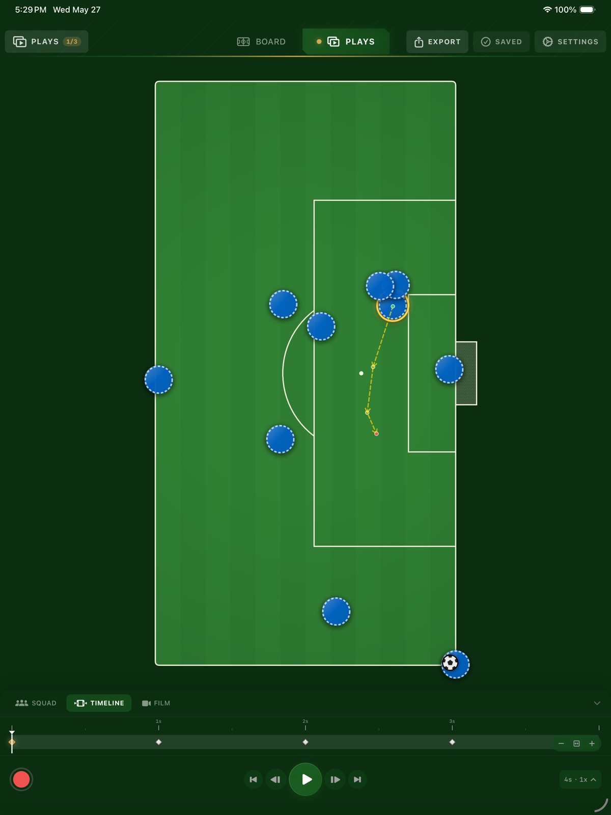 Animating a play on TouchLine for iPad with the timeline open
