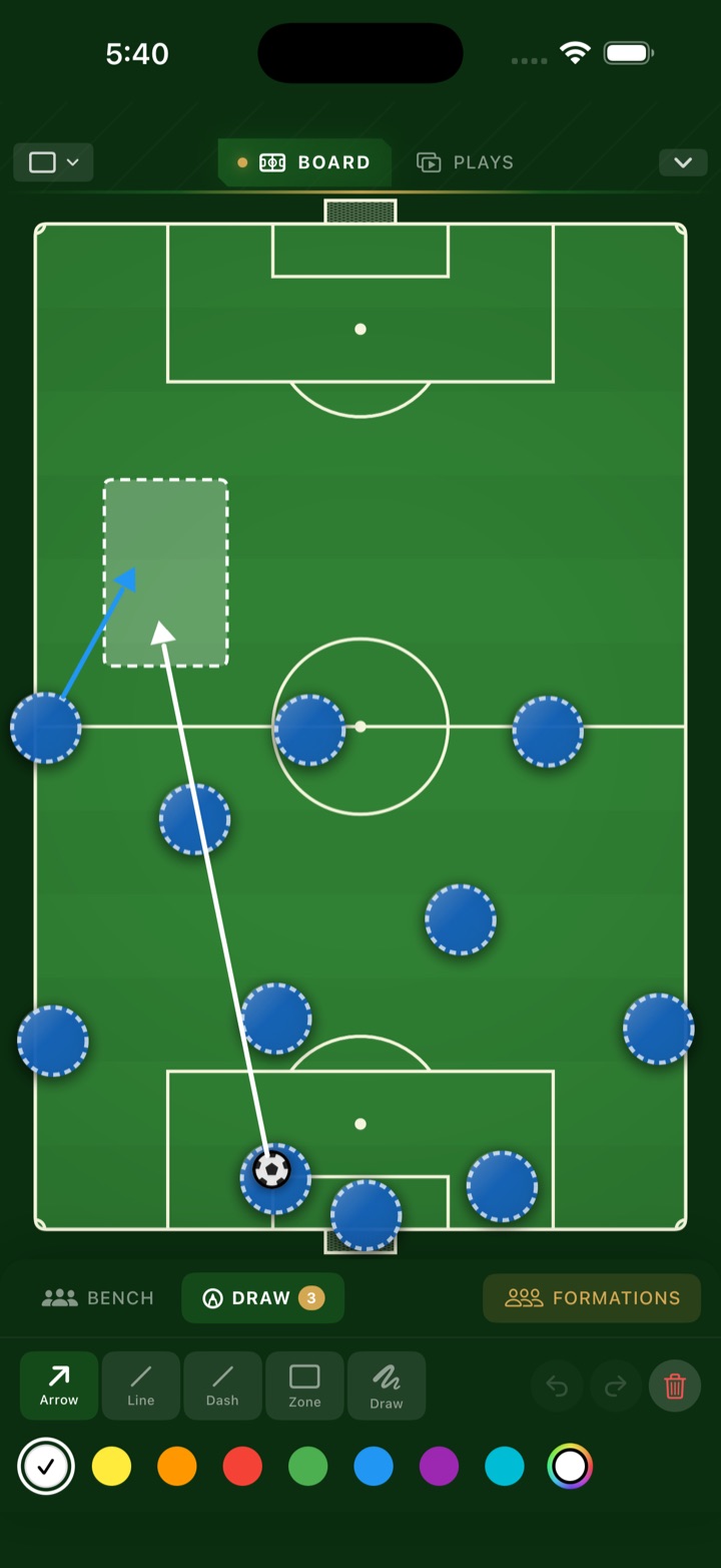 Drawing arrows, zones, and runs over a formation in TouchLine